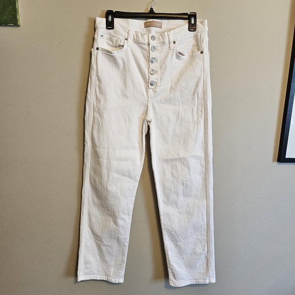 7 For All Mankind HW Crop Straight White Jeans Button Fly Size 30 - Picture 1 of 10